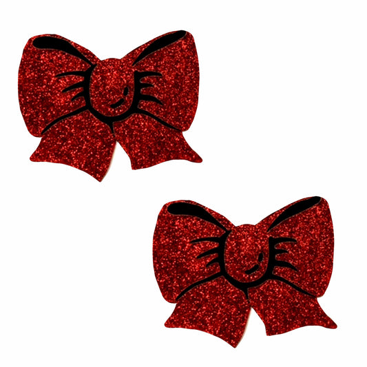 Ravish Me Red Glitter Bow Nipple Cover Pasties - Love It Wet