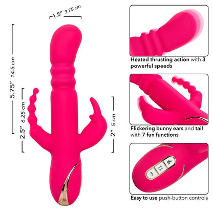 Jack Rabbit Signature Heated Silicone Triple Fantasy Rabbit - Pink - Love It Wet