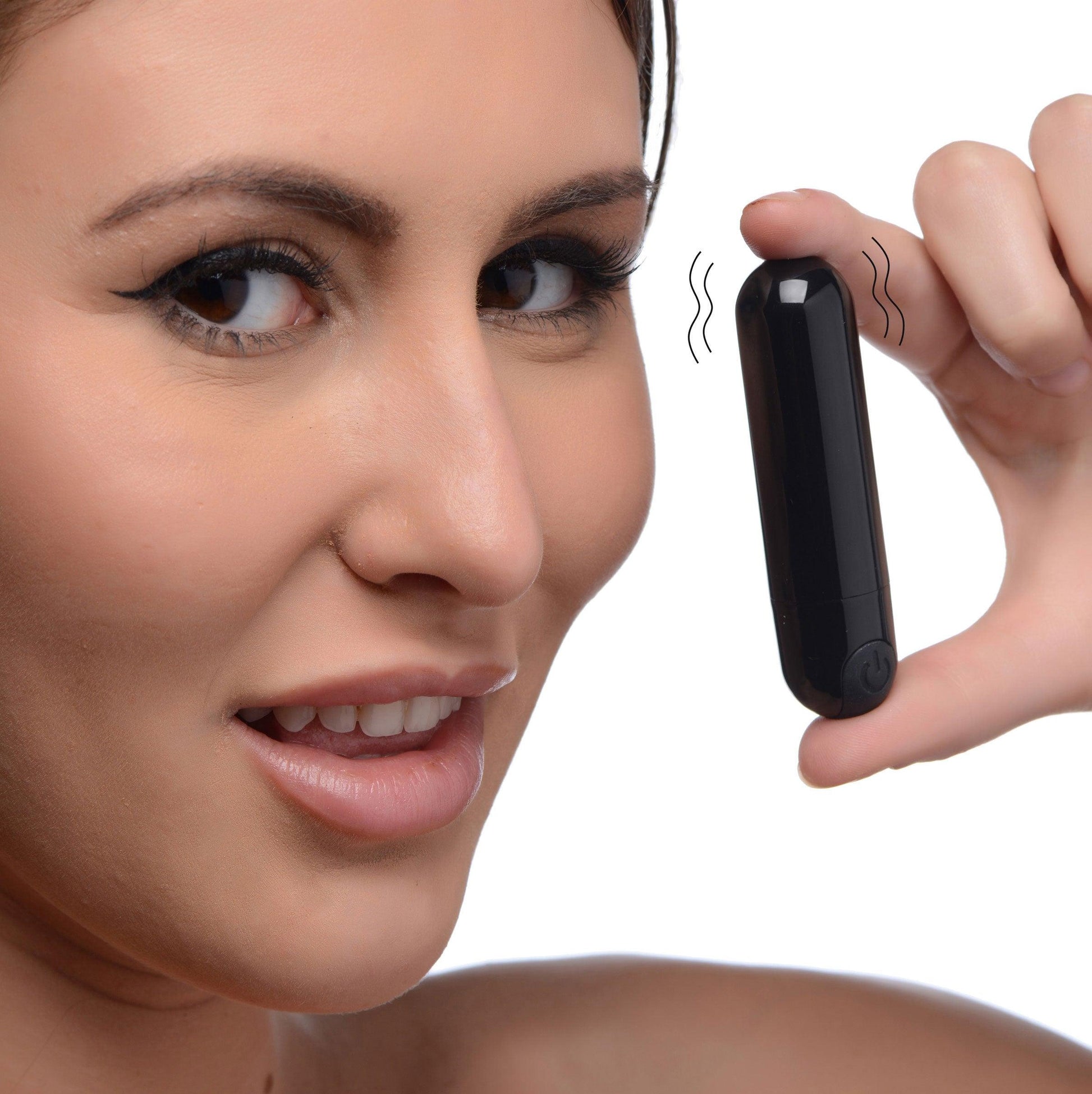 10x Rechargeable Vibrating Metallic Bullet - Black - Love It Wet