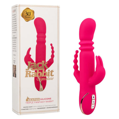 Jack Rabbit Signature Heated Silicone Triple Fantasy Rabbit - Pink - Love It Wet