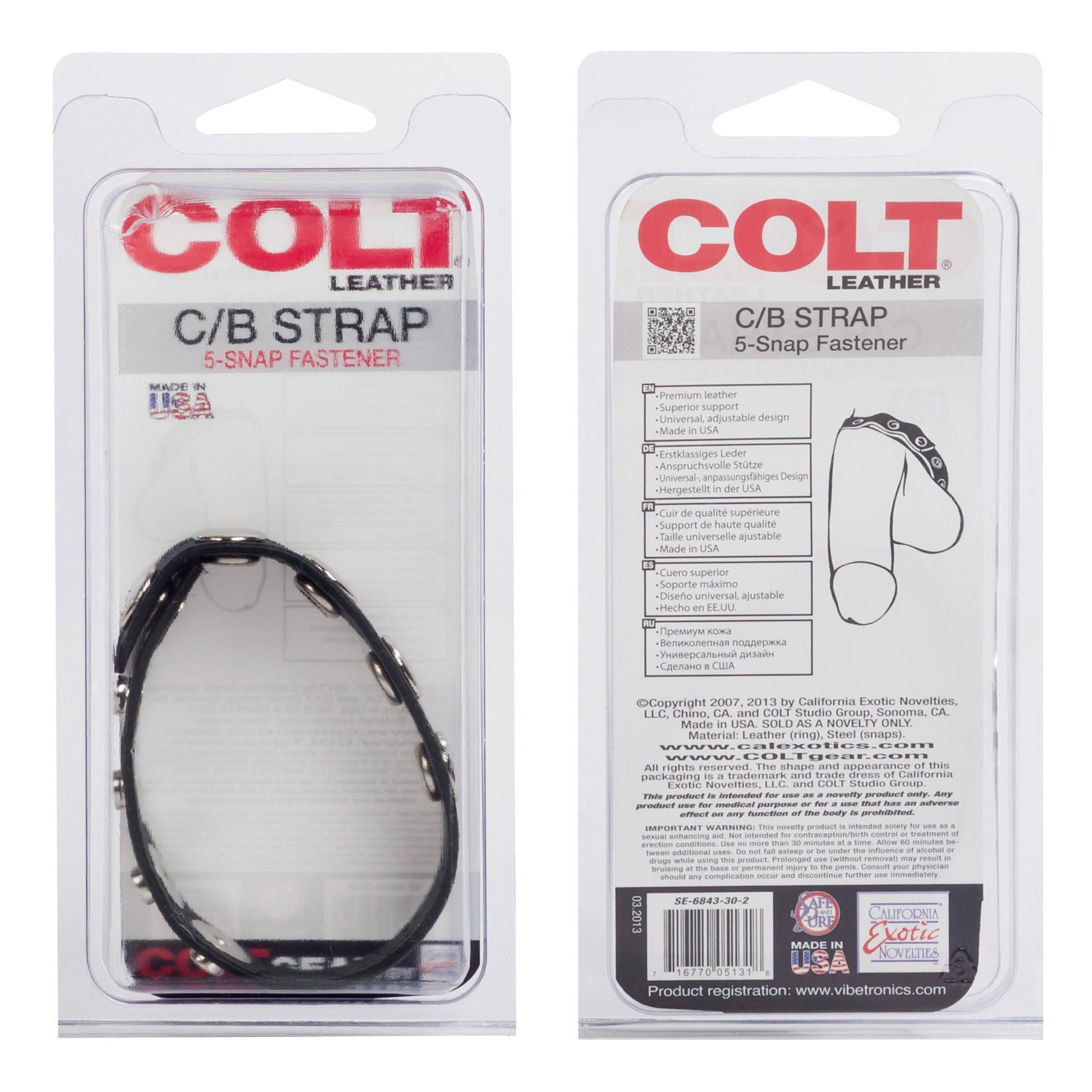 Colt 8 Snap Fastener Leather Strap - Black - Love It Wet