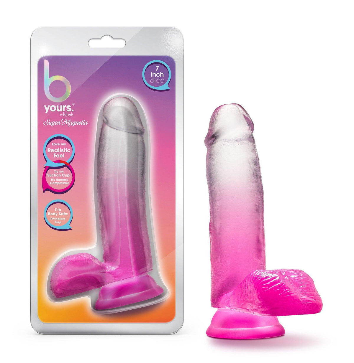 B Yours - Sugar Magnolia - 7 Inch Dildo - Fuchsia - Love It Wet