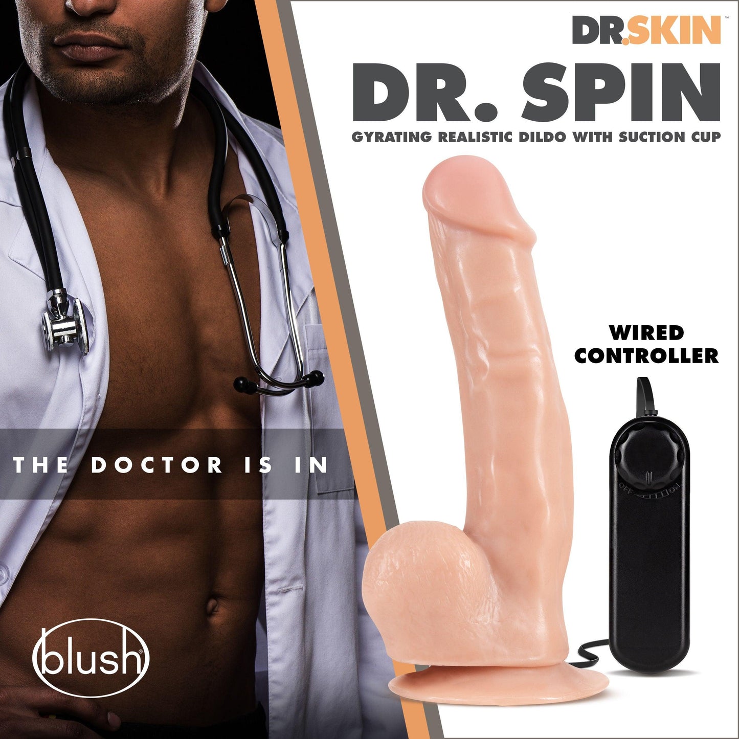 Dr. Skin - Dr. Spin - 8 Inch Gyrating Realistic Dildo - Vanilla - Love It Wet