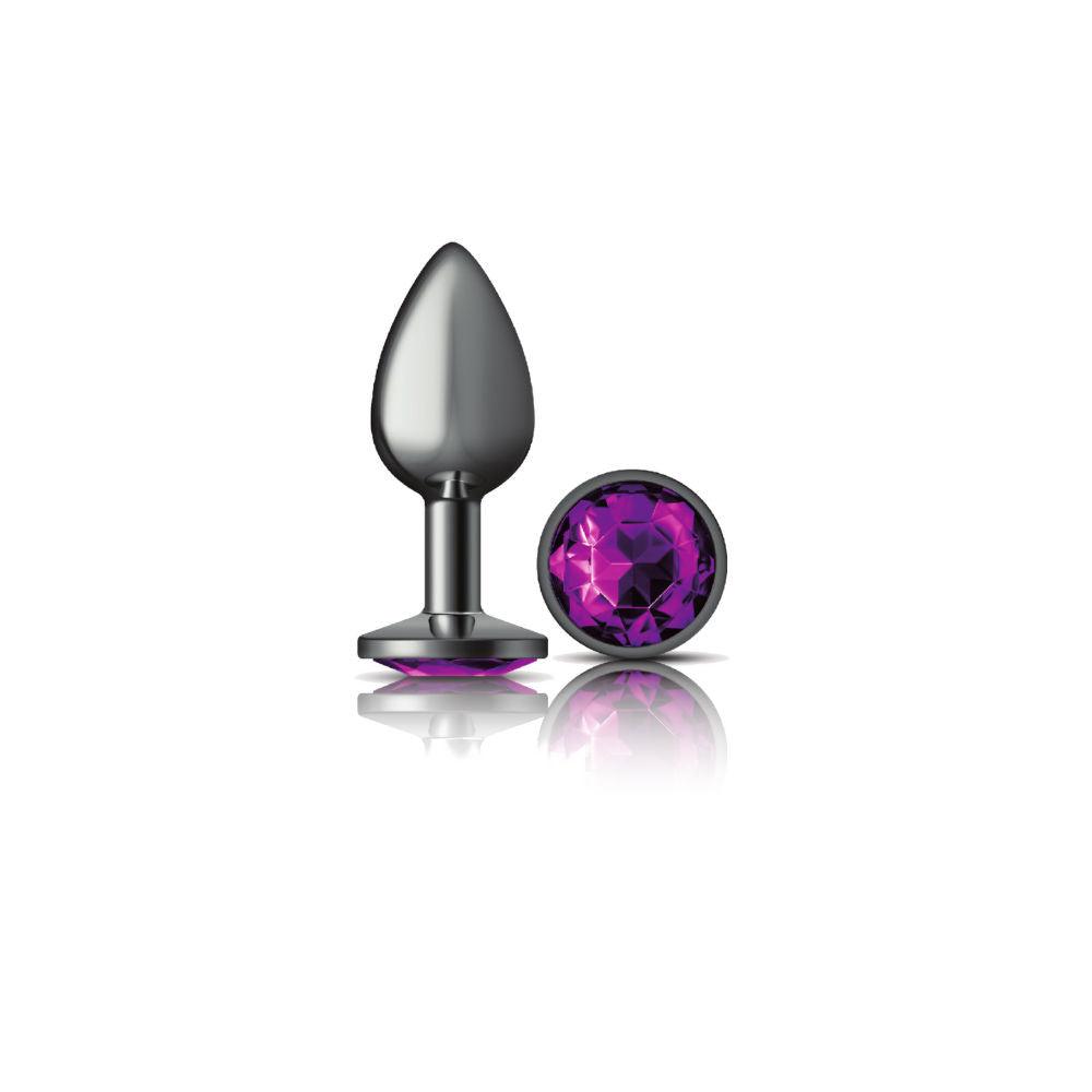 Cheeky Charms-Gunmetal Metal Butt Plug- Round-Deep Purple-Small - Love It Wet