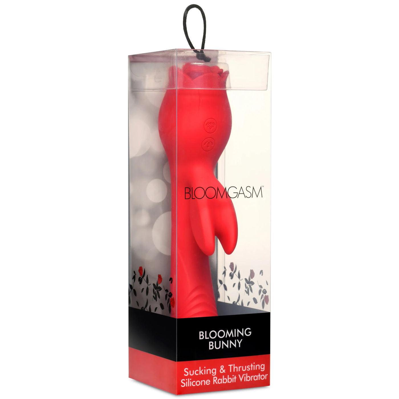 Blooming Bunny Sucking and Thrusting Silicone Rabbit Vibrator - Red - Love It Wet