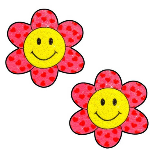 Freaking Awesome Smiley Flower Power Glitter Nipple Cover Pasties - Love It Wet