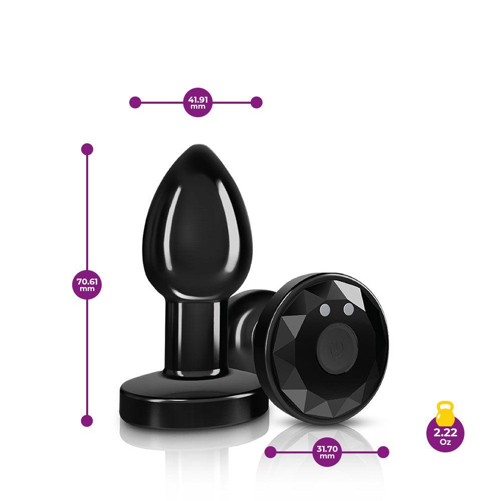 Cheeky Charms - Rechargeable Vibrating Metal Butt Plug With Remote Control - Gunmetal - Small - Love It Wet