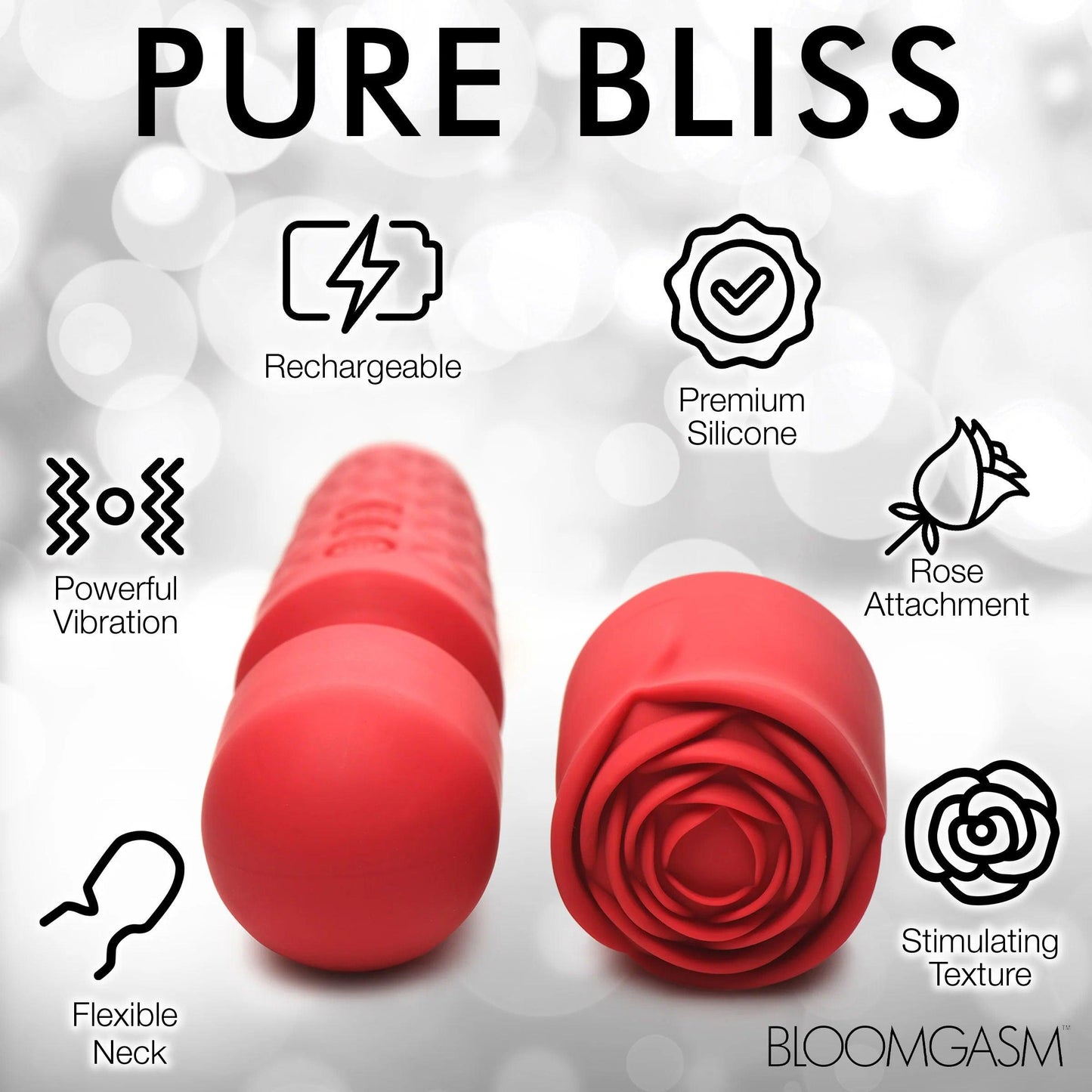 Pleasure Rose 10x Silicone Wand With Rose Attachment - Red - Love It Wet