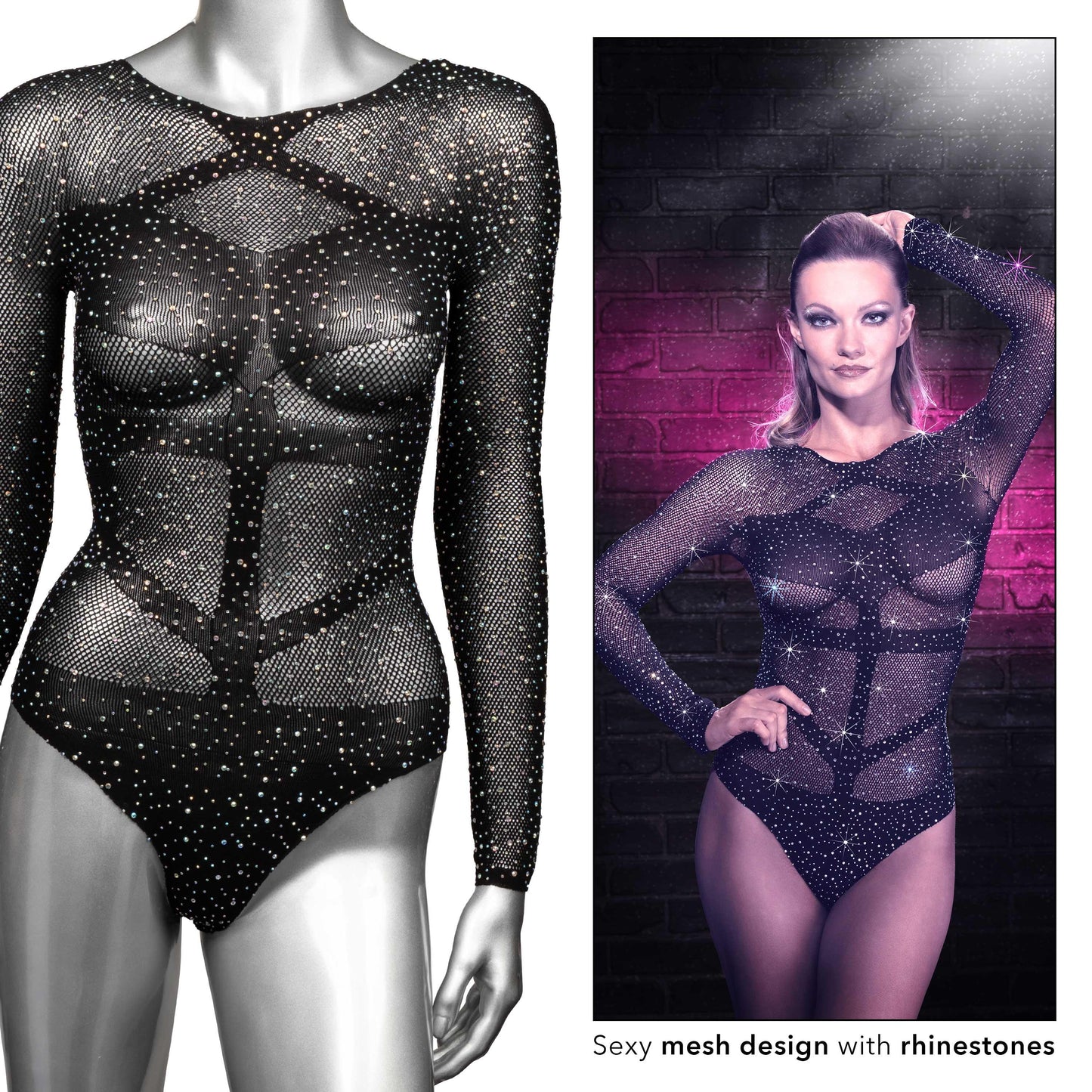 Radiance Long Sleeve Body Suit - One Size - Black - Love It Wet