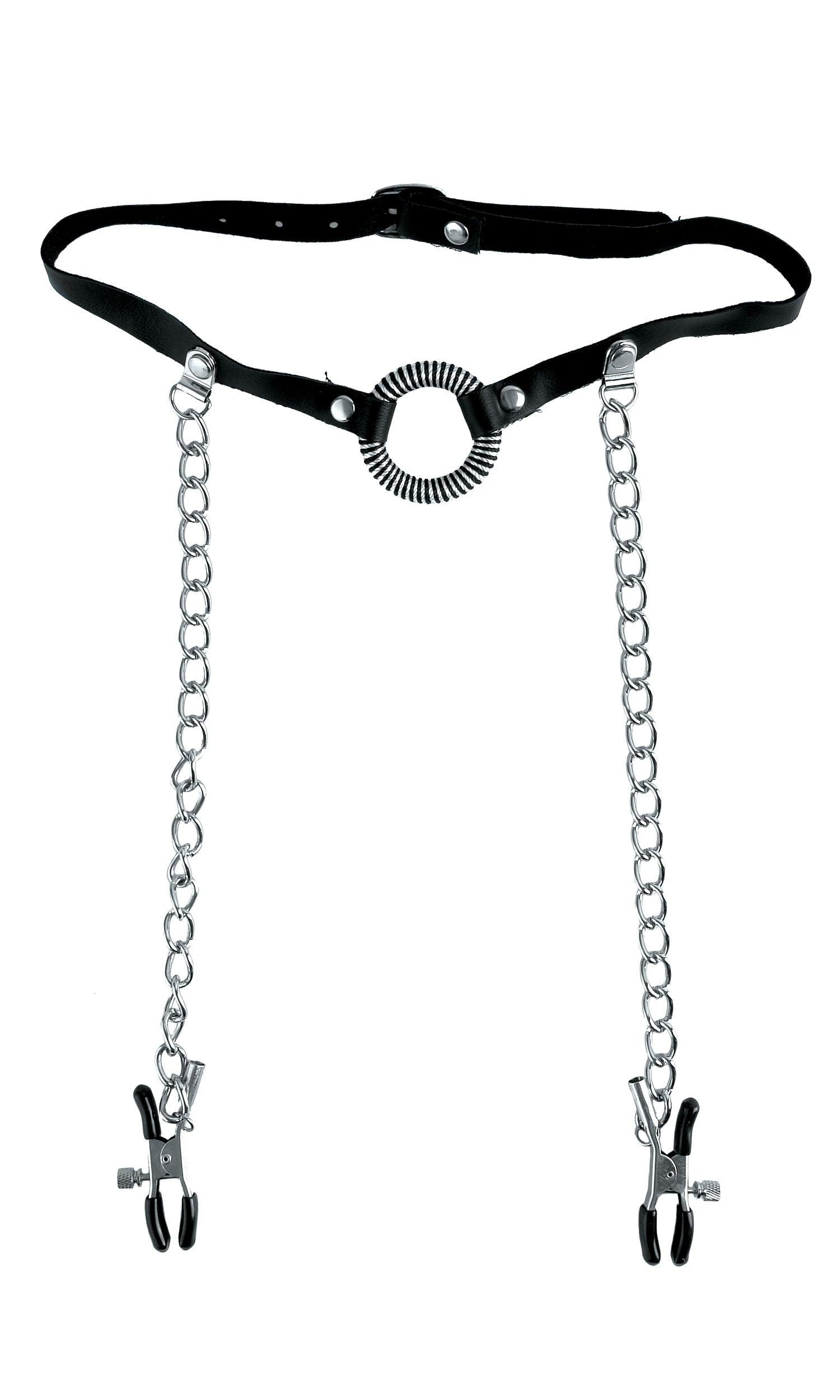 Fetish Fantasy Series O-Ring Gag With Nipple Clamps - Love It Wet