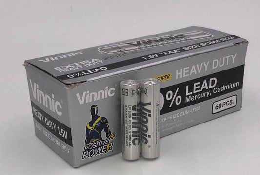 Vinnic Extra Heavy Duty AAA Batteries - 2 Pc./ Shrink Pk. - 60 Pcs. Box - Love It Wet