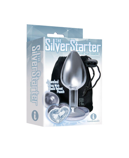 The 9's the Silver Starter Heart Bejeweled Stainless Steel Plug - Diamond - Love It Wet