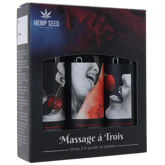 Massage a Trios Edible Massage Lotion Gift Set Box - Strawberry, Cherry, and Watermelon 2 Oz - Love It Wet