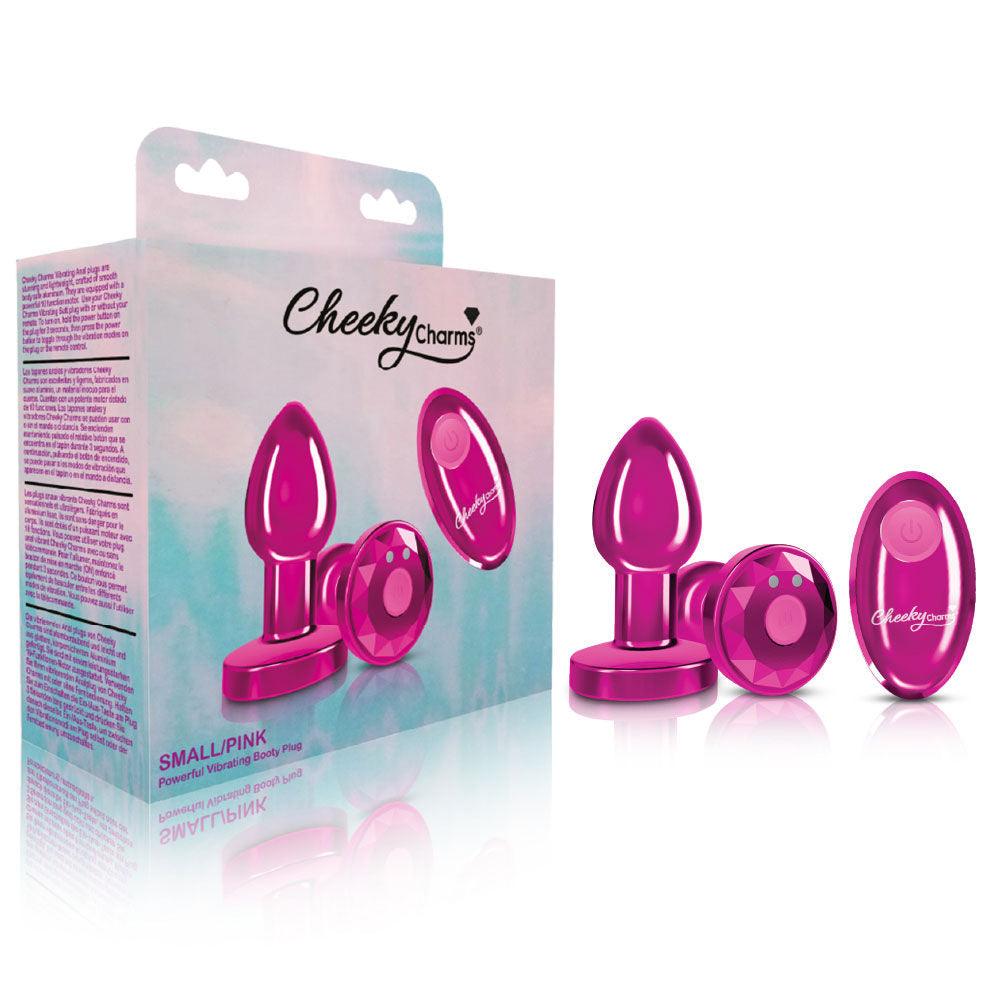 Cheeky Charms - Rechargeable Vibrating Metal Butt Plug With Remote Control - Pink - Small - Love It Wet