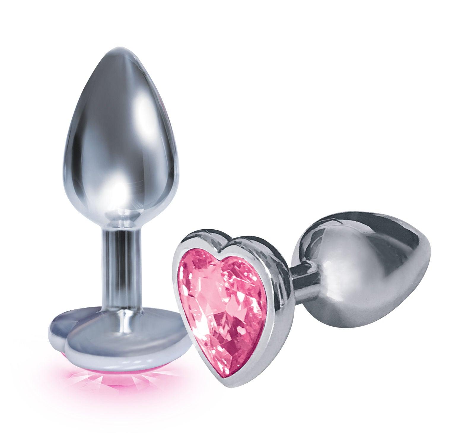 The 9's the Silver Starter Heart Bejeweled Stainless Steel Plug - Pink - Love It Wet