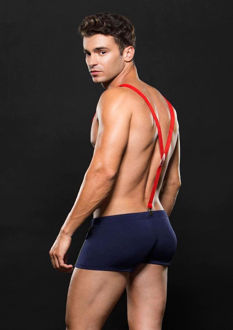 Fireman Bottom With Suspenders 2 Pc - Large/xlarge - Navy Blue/red - Love It Wet