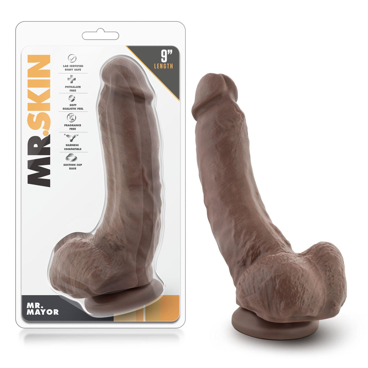 Dr. Skin - Mr. Mayor 9 Inch Dildo With Suction Cup - Chocolate - Love It Wet