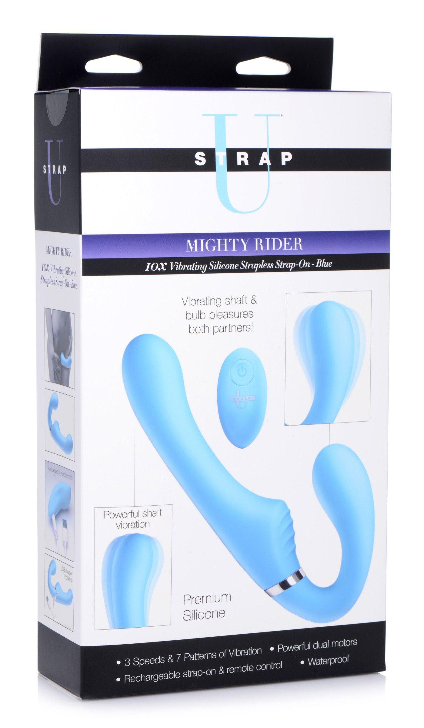 10x Mighty Rider Vibrating Strapless Strap-on Black - Love It Wet