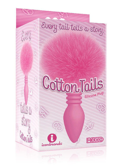 The 9's Cottontails Silicone Bunny Tail Butt Plug - Ribbed Pink - Love It Wet