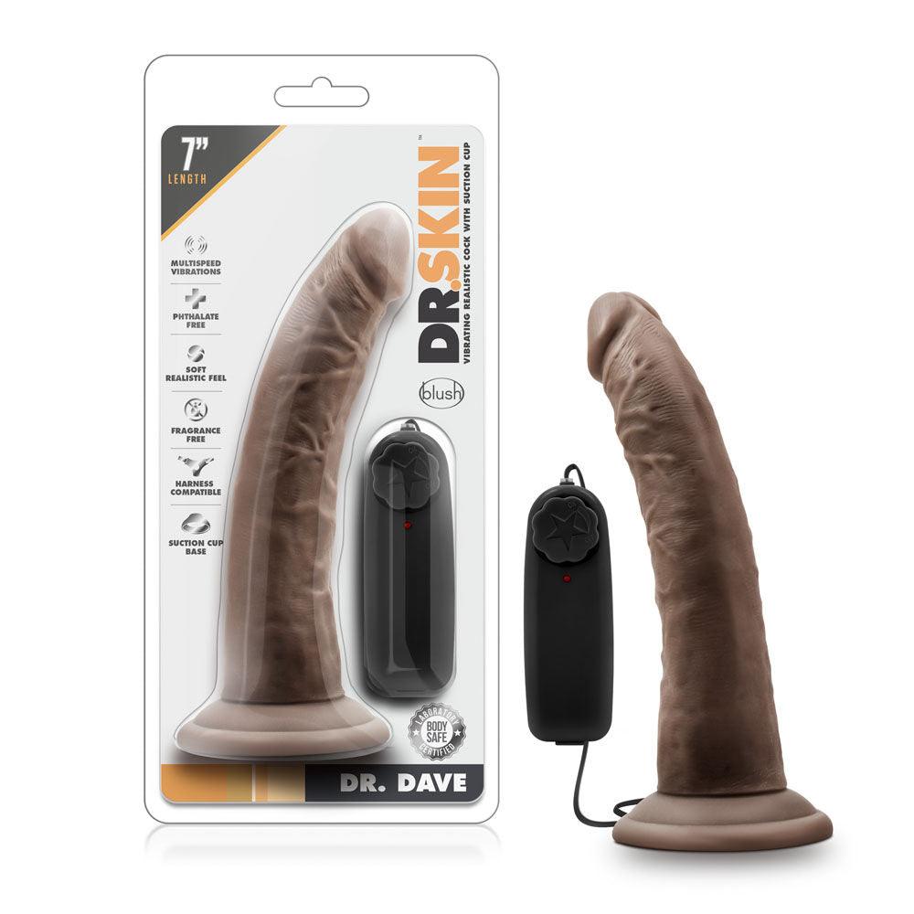 Dr. Skin - Dr. Dave - 7 Inch Vibrating Cock With Suction Cup - Mocha - Love It Wet