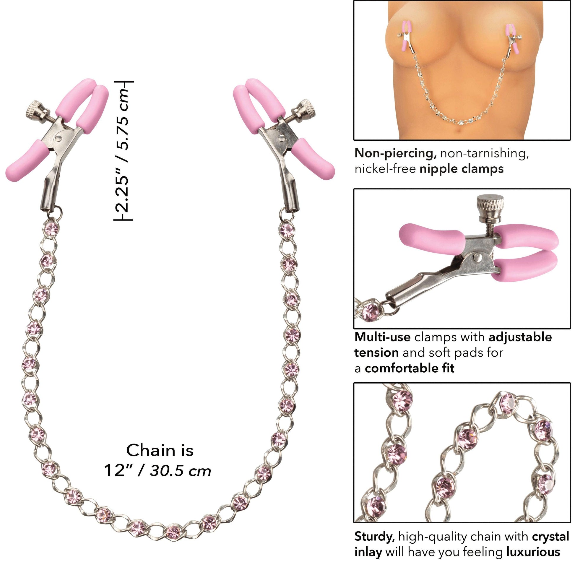 Nipple Play Crystal Chain Nipple Clamps - Pink - Love It Wet