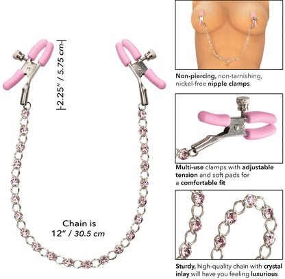 Nipple Play Crystal Chain Nipple Clamps - Pink - Love It Wet