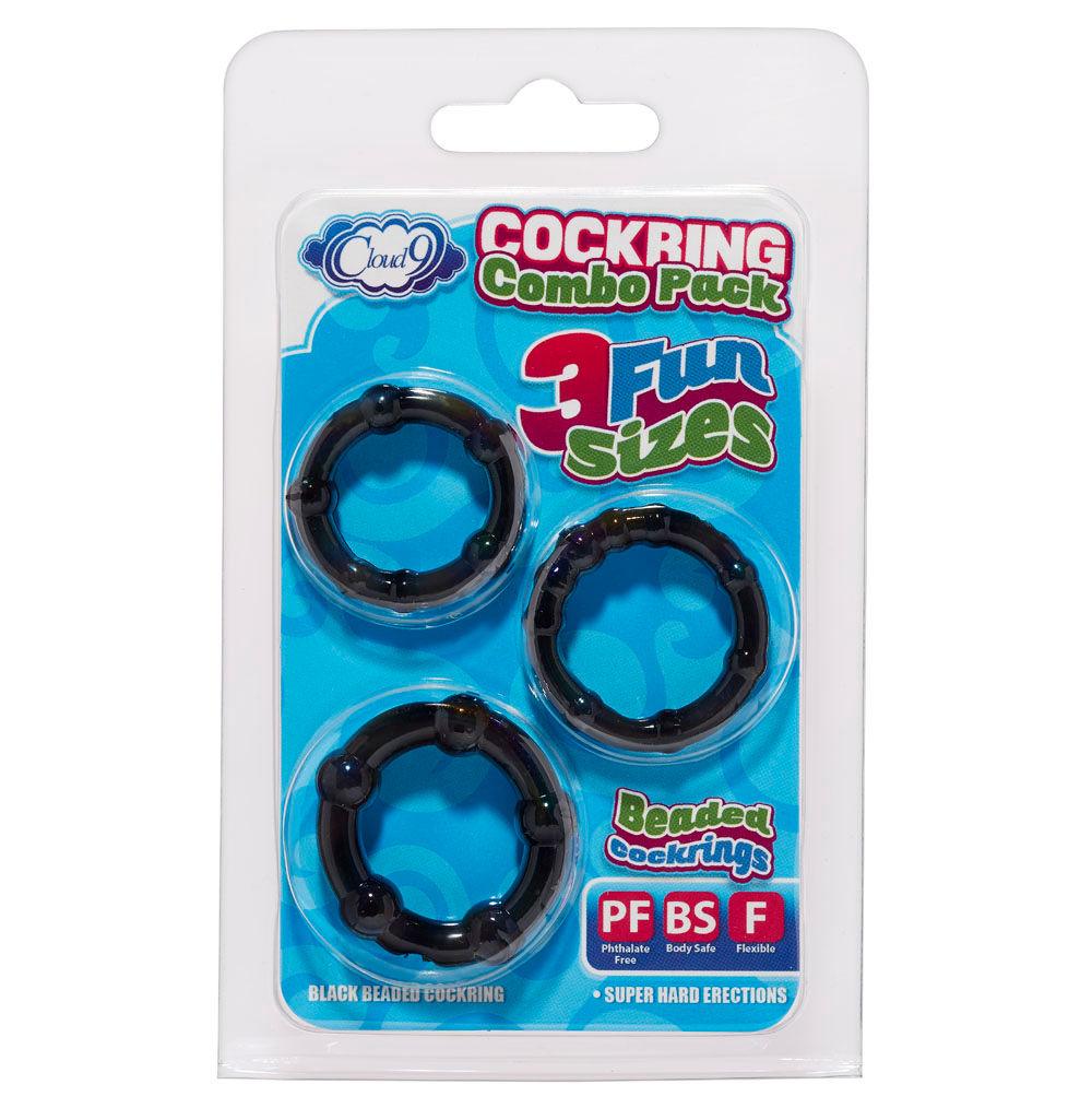 Cockring Combo Beaded - Black - Love It Wet