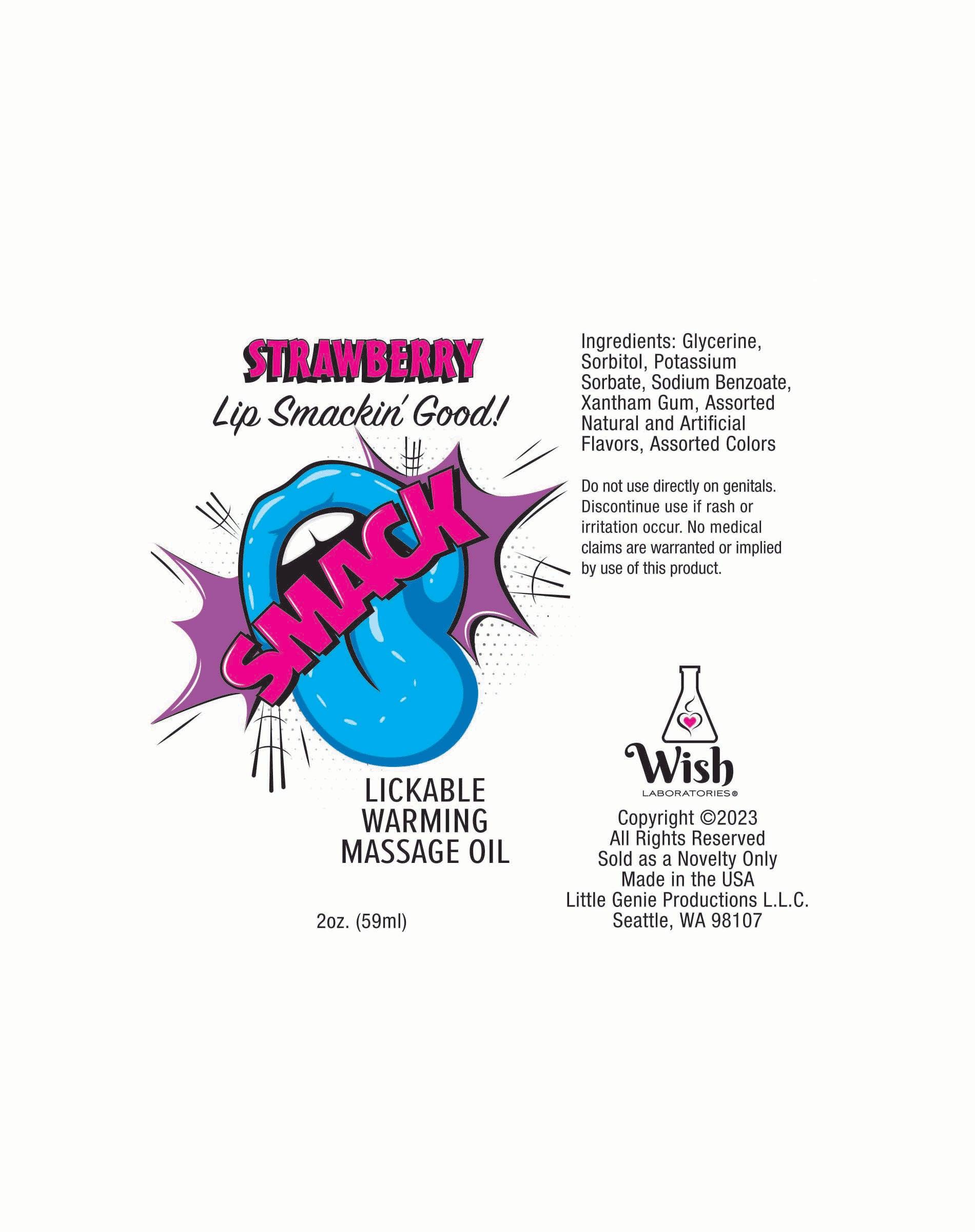 Smack Warming and Lickable Massage Oil - Strawberry 2 Oz - Love It Wet