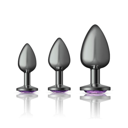 Cheeky Charms - Metal Butt Plug Gunmetal - Round - Deep Purple - Anal Trainer Kit - Love It Wet