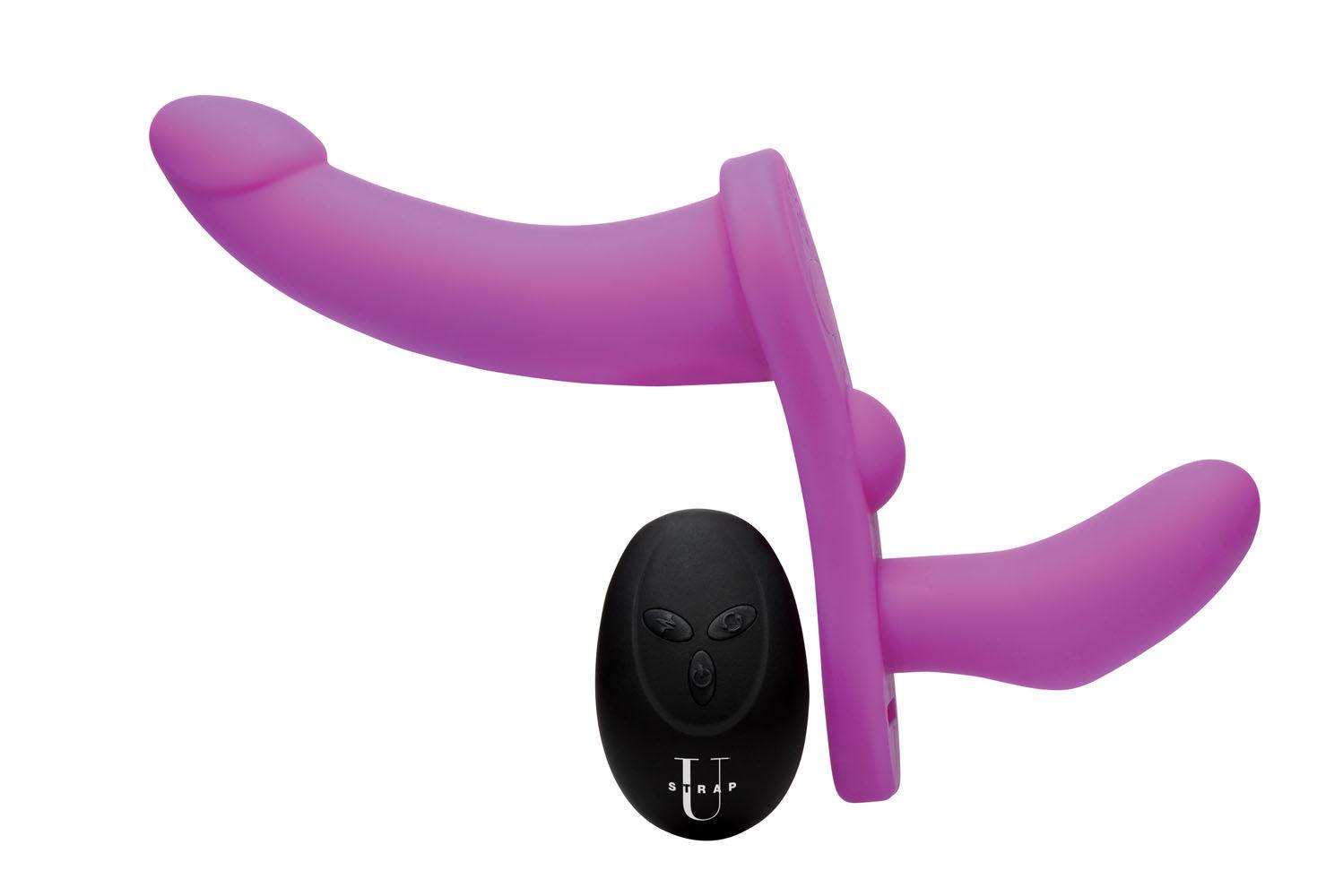 Double Take 10x Vibrating Double Penetration Adjustable Strap-on Purple - Love It Wet