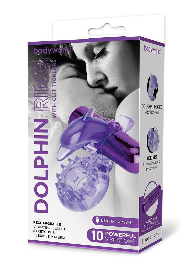 Bodywand Rechargeable Dolphin Ring With Ticklers - Purple - Love It Wet