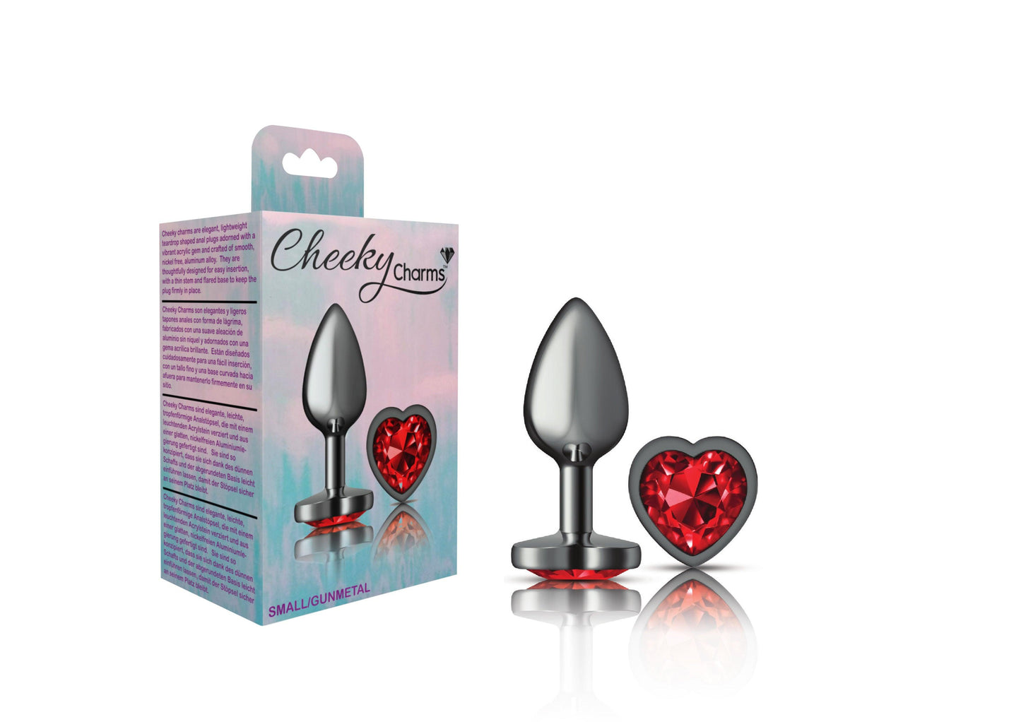 Cheeky Charms-Gunmetal Metal Butt Plug- Heart-Dark Red-Small - Love It Wet