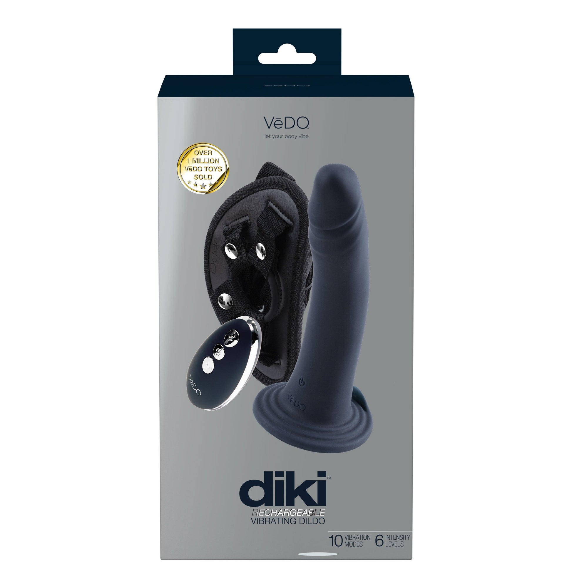 Diki Rechargeable Vibrating Dildo With Harness - Just Black - Love It Wet