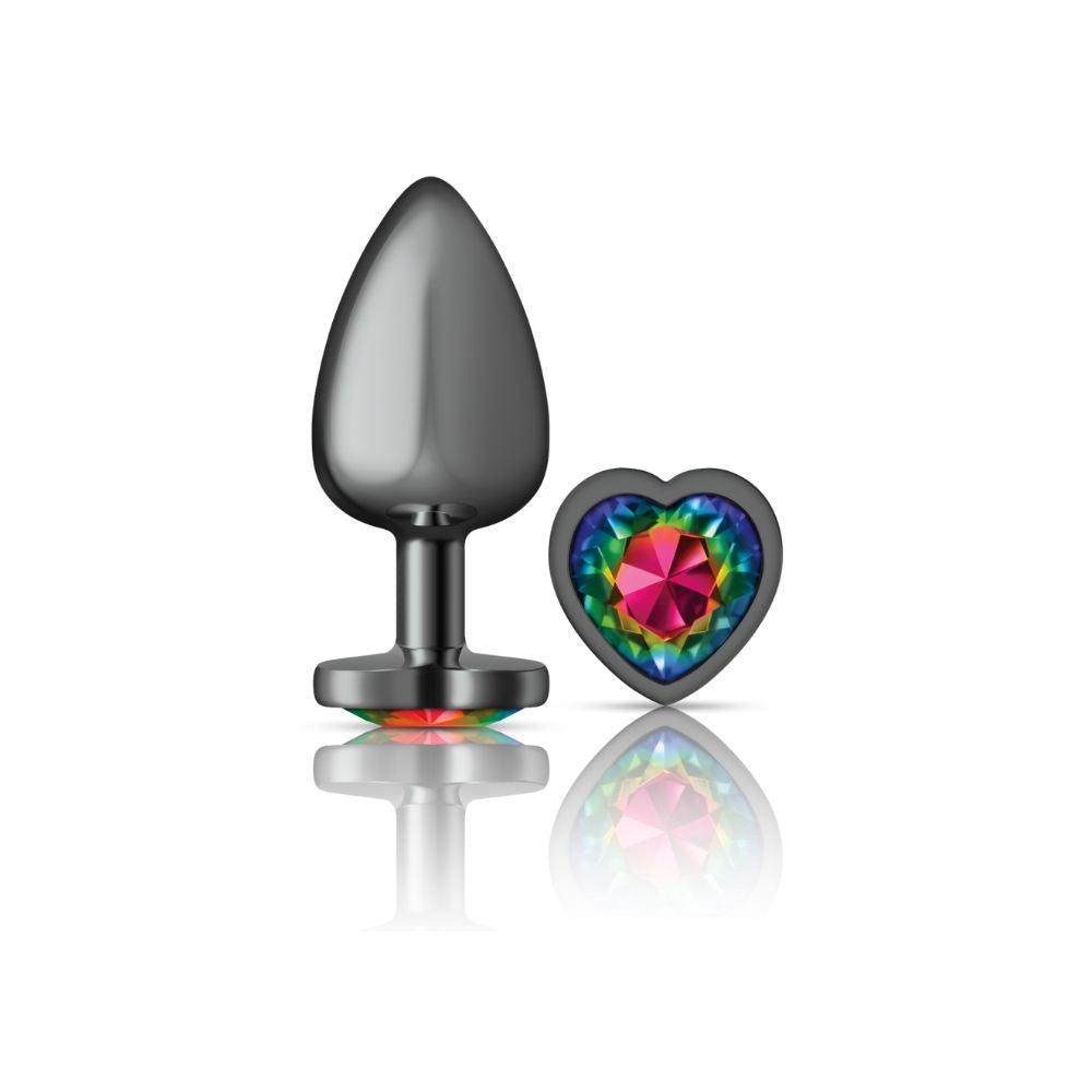 Cheeky Charms-Gunmetal Metal Butt Plug- Heart-Rainbow-Large - Love It Wet