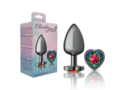 Cheeky Charms-Gunmetal Metal Butt Plug- Heart-Rainbow-Large - Love It Wet