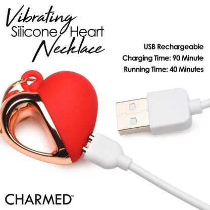 10x Vibrating Silicone Heart Necklace - Rose Gold/ Red - Love It Wet