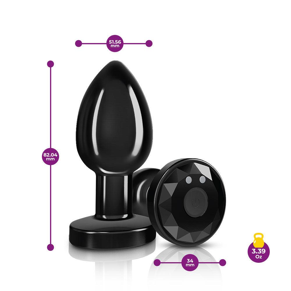 Cheeky Charms - Rechargeable Vibrating Metal Butt Plug With Remote Control - Gunmetal - Medium - Love It Wet