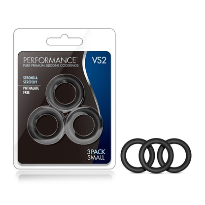 Performance - Vs2 Pure Premium Silicone Cockrings - Small - Black - Love It Wet