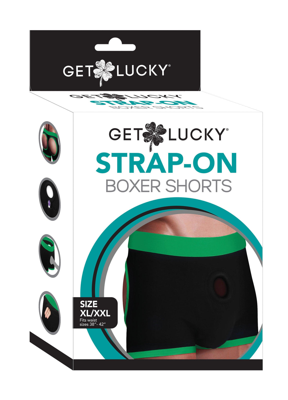 Get Lucky Strap-on Boxer Shorts - Xlarge/xxlarge - Black/green - Love It Wet