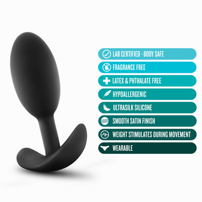 Anal Adventures - Platinum - Silicone Vibra Slim Plug -Medium - Black - Love It Wet