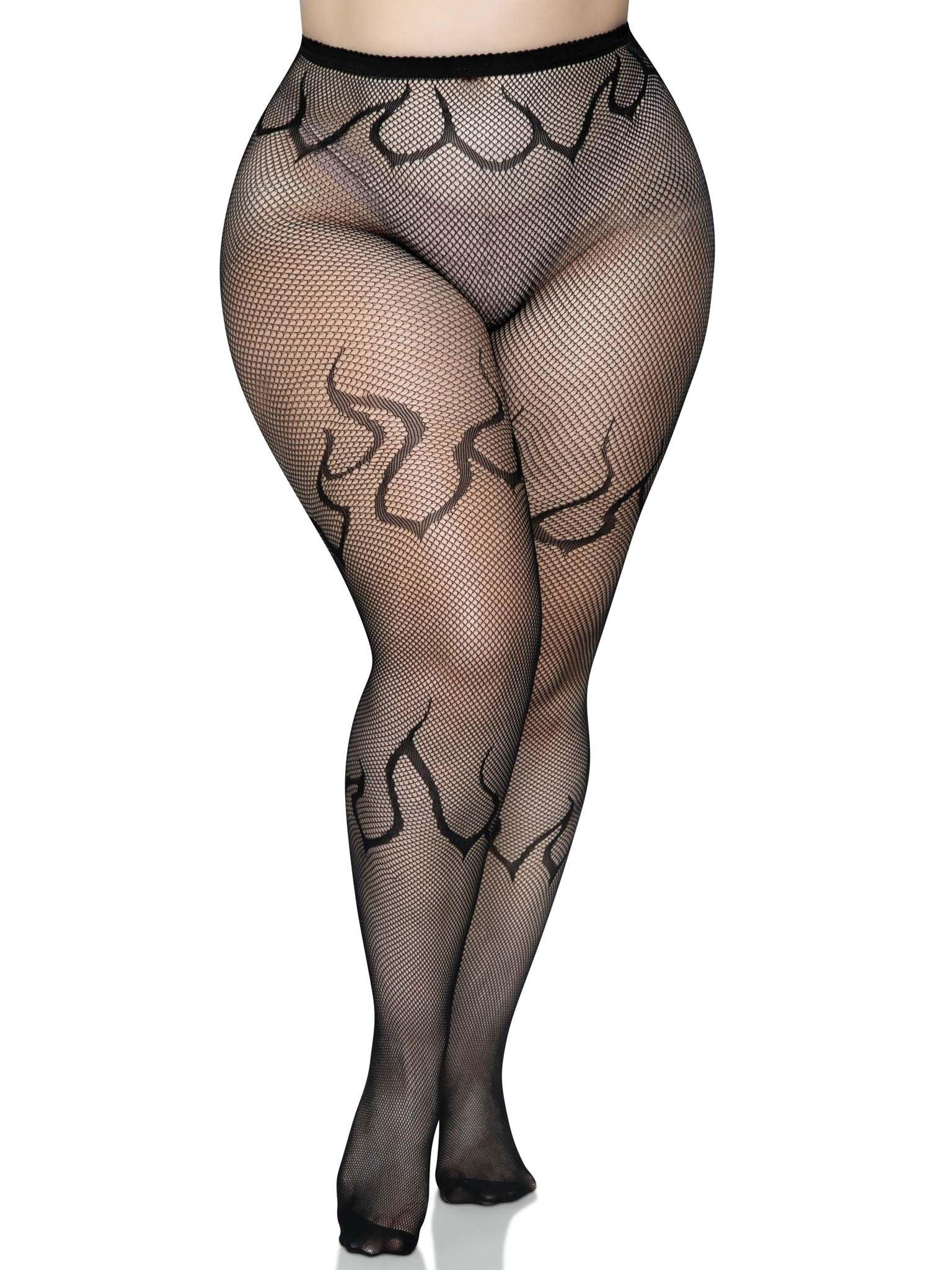 Flame Net Tights - 1x/2x - Black - Love It Wet