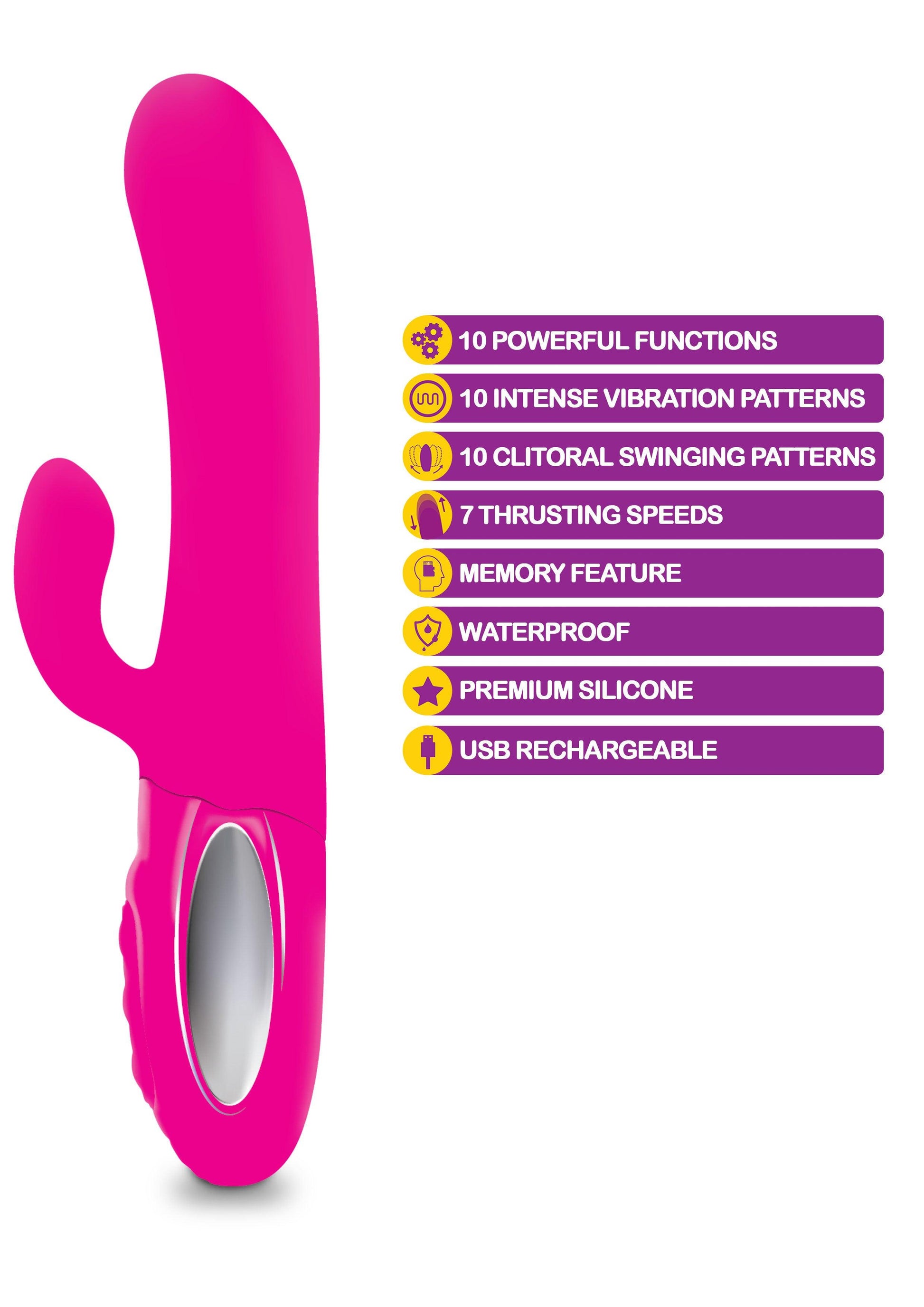 Hypnotic - Hot Pink - Thrusting Rabbit With Swinging Clitoral Stimulator - Love It Wet