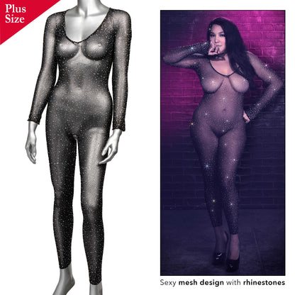 Radiance Crotchless Full Body Suit - Queen - Black - Love It Wet