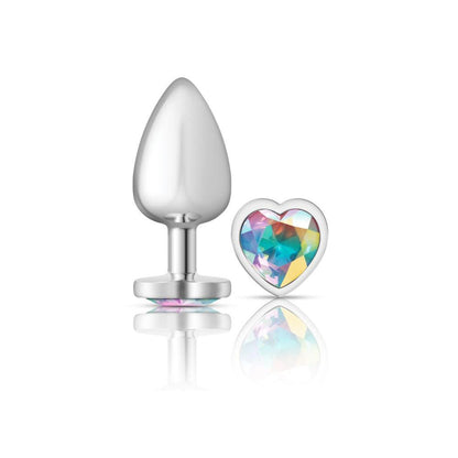 Cheeky Charms-Silver Metal Butt Plug- Heart-Clear-Large - Love It Wet