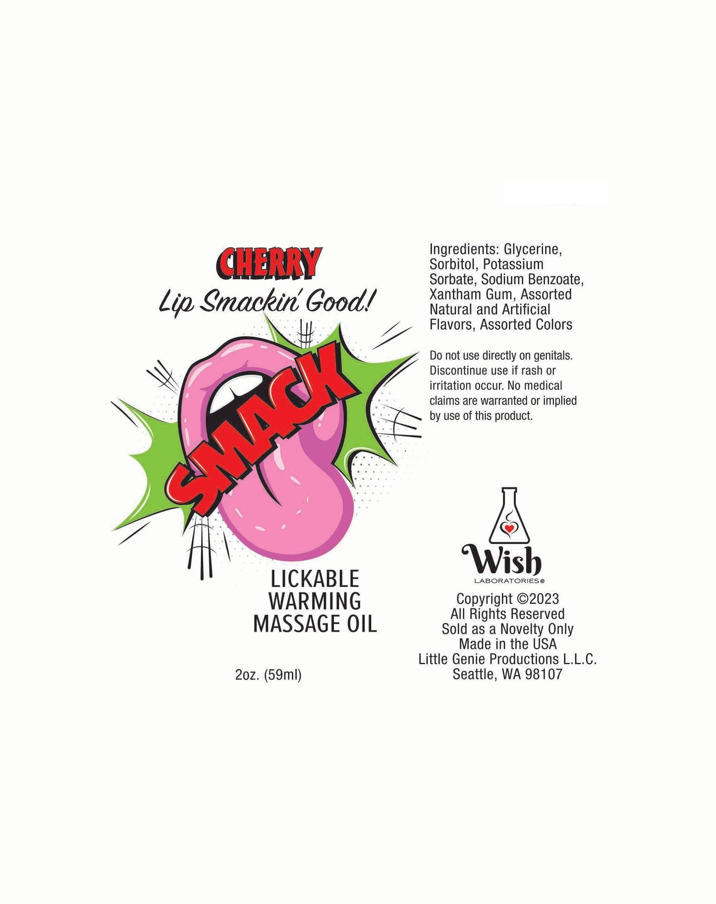 Smack Warming and Lickable Massage Oil - Cherry 2 Oz - Love It Wet