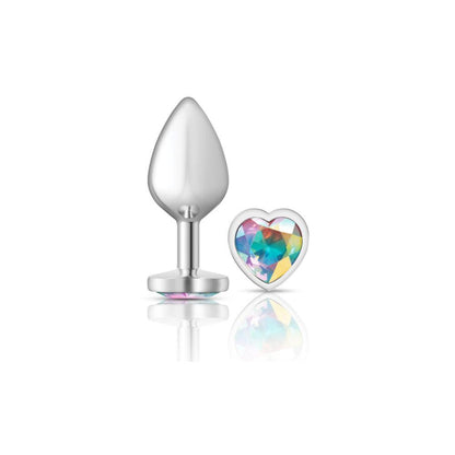 Cheeky Charms-Silver Metal Butt Plug- Heart-Clear-Medium - Love It Wet