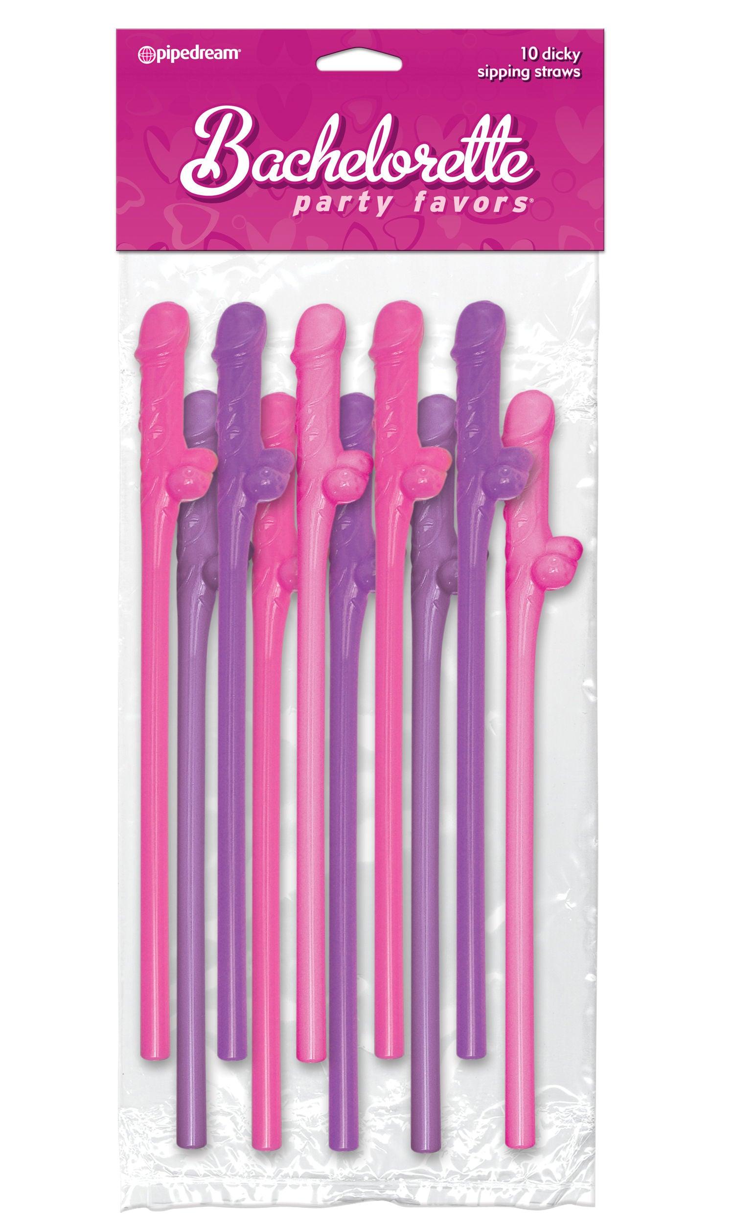 Bachelorette Party Favors 10 Dicky Sipping Straws - Pink & Purple - Love It Wet