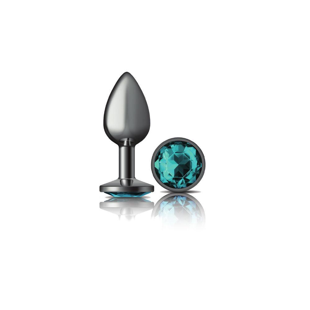 Cheeky Charms-Gunmetal Metal Butt Plug- Round-Teal-Small - Love It Wet