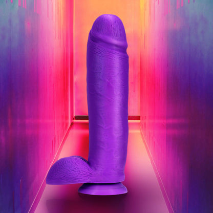 Neo Elite - 10 Inch Silicone Dual Density Cock With Balls - Neon Purple - Love It Wet