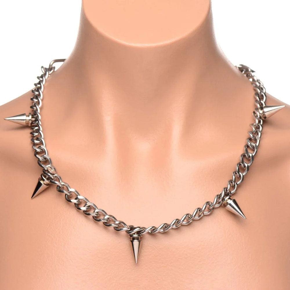 Punk Spiked Necklace Silver - Love It Wet